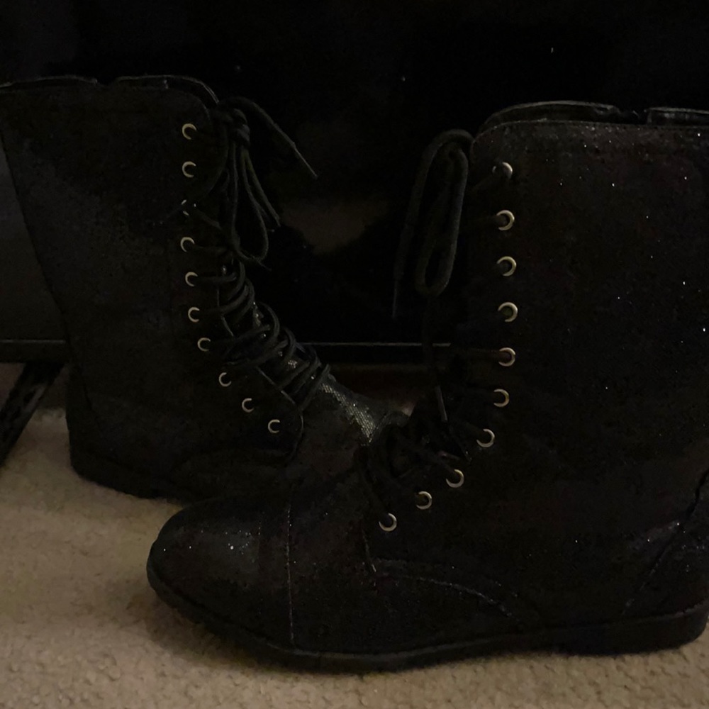 Black Sequin Combat Boots